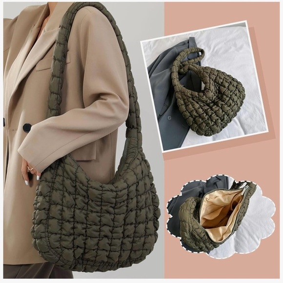 NWOT Crossbody Bag Women Pleated Shoulder Bags Tote Bucket Bag Olive Green - Picture 4 of 9